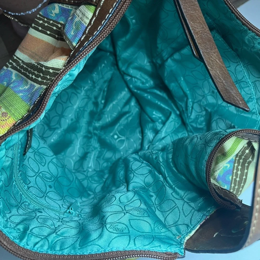 Fossil Striped Multicolor Patchwork Fabric/Leather Boho Shoulder Bag